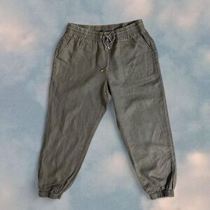 Ellen Tracy Gray Linen Jogger Pants Drawstring Waist